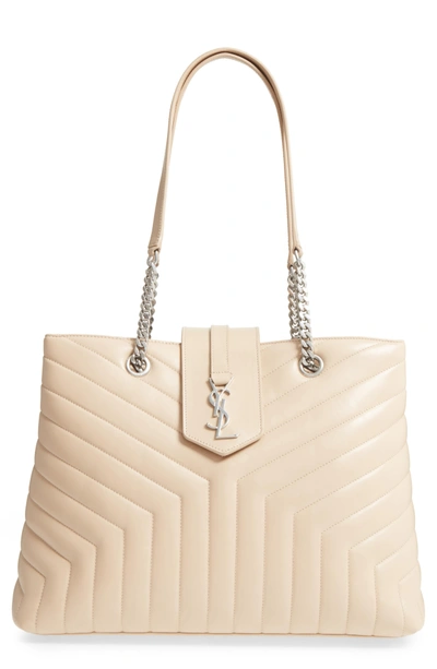 Shop Saint Laurent Large Loulou Matelasse Leather Shopper - Beige In Poudre