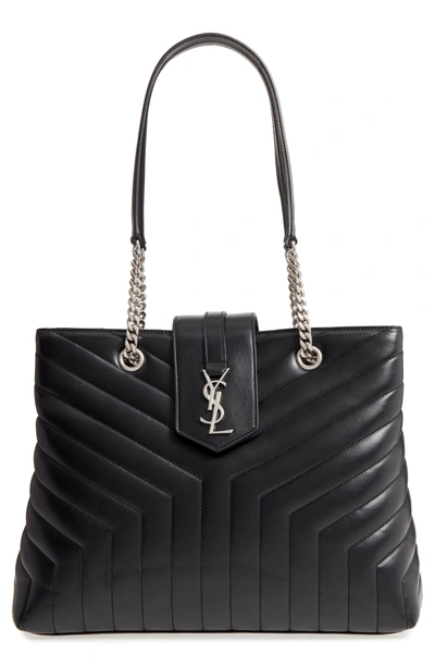 Shop Saint Laurent Large Loulou Matelasse Leather Shopper - Black In Noir