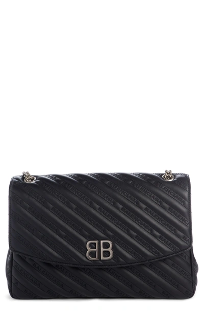 Shop Balenciaga Matelasse Calfskin Leather Shoulder Bag - Black In Noir