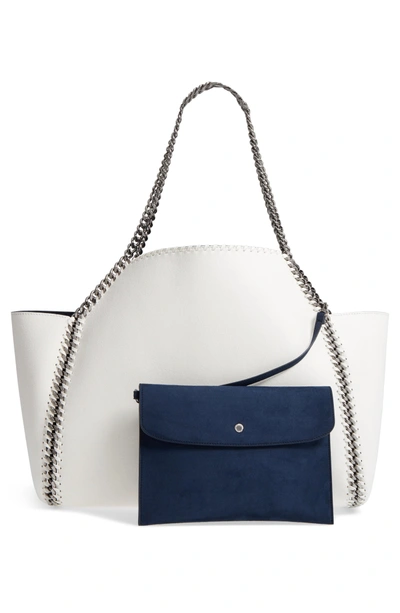 Shop Stella Mccartney Small Oleo Deer Reversible Faux Leather Tote - White In Chalk / Navy