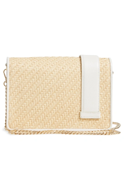 Shop Miu Miu Woven Raffia & Leather Shoulder Bag - Beige In Naturale/ Bianco