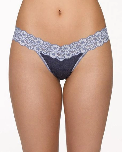 Shop Hanky Panky Low-rise Heather Jersey Thong In Chambray/ivory