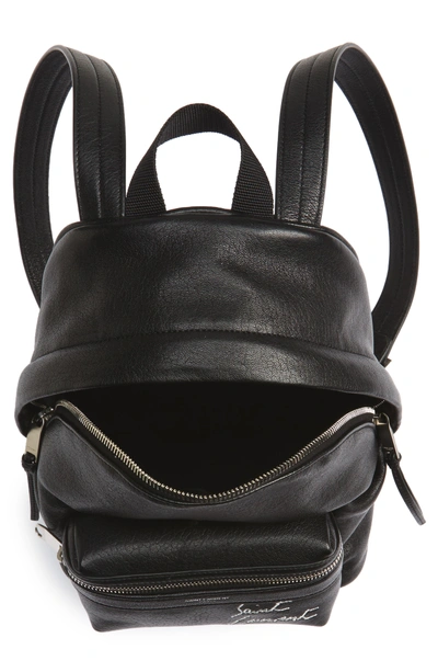 Shop Saint Laurent Toy Embroidered Logo Leather Backpack - Black In Noir