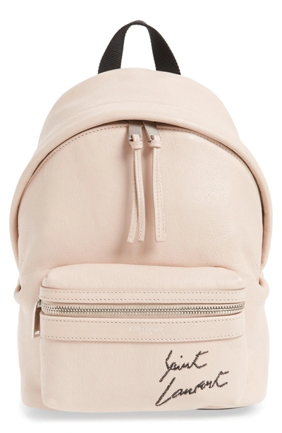 Shop Saint Laurent Toy Embroidered Logo Leather Backpack - Pink In Marble Pink