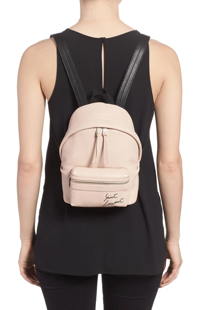 Shop Saint Laurent Toy Embroidered Logo Leather Backpack - Pink In Marble Pink