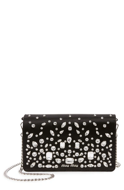 Shop Miu Miu Swarovski Crystal Embellished Shoulder Bag - Black In Nero