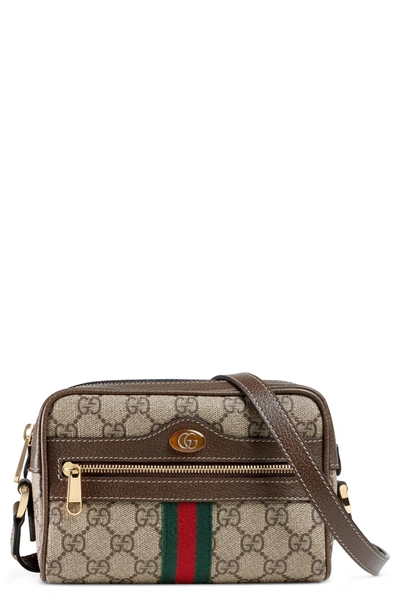 Shop Gucci Smallcanvas Crossbody Bag In Beige Ebony/ Acero/ Vert Red