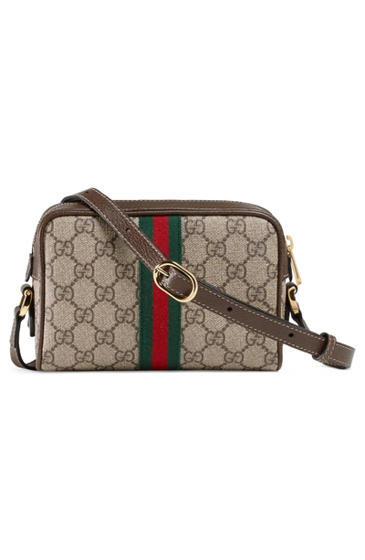 Shop Gucci Smallcanvas Crossbody Bag In Beige Ebony/ Acero/ Vert Red