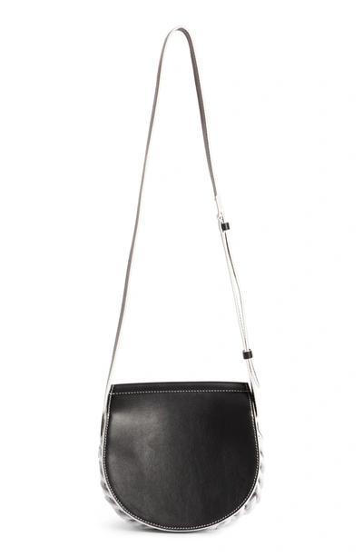 Shop Givenchy Mini Infinity Calfskin Saddle Bag - Black In Black/ White