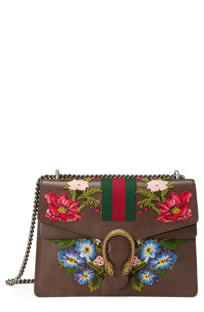 Shop Gucci Medium Dionysus Embroidered Leather Shoulder Bag - Brown In New Acero/ Multi