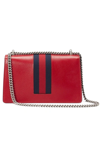 Shop Gucci Dionysus Embroidered Leather Shoulder Bag - None In Hibiscus Red/multi