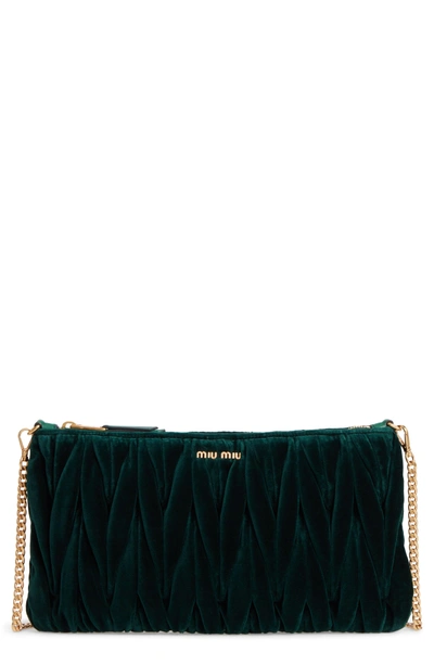 Shop Miu Miu Velvet Matelasse Clutch - Green In Emerald