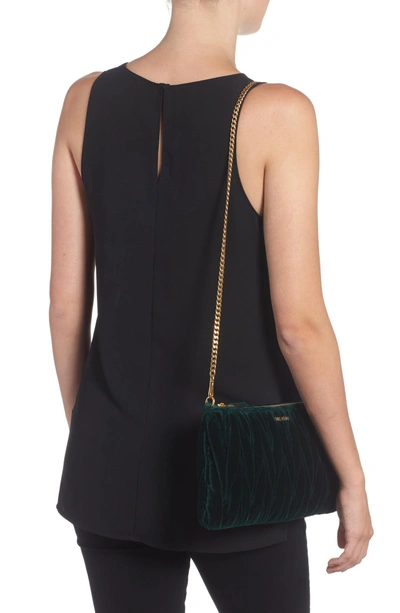 Shop Miu Miu Velvet Matelasse Clutch - Green In Emerald