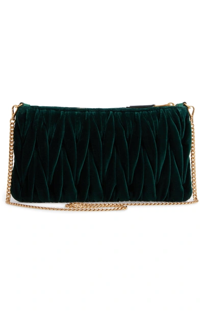 Shop Miu Miu Velvet Matelasse Clutch - Green In Emerald