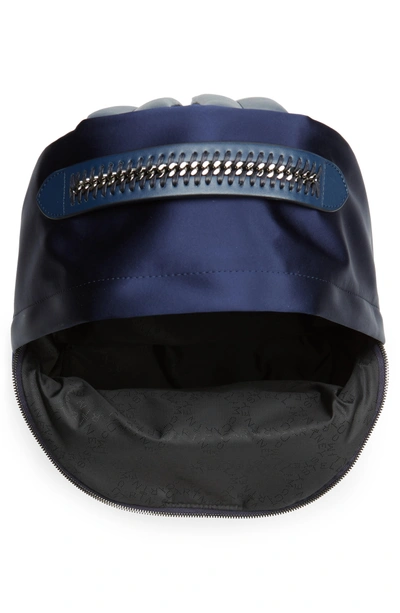 Shop Stella Mccartney Logo Embossed Satin Backpack - Blue In Navy