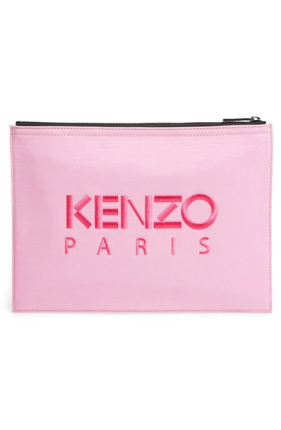 Shop Kenzo Kanvas Tiger Embroidered A4 Pouch - Pink In Flamingo Pink