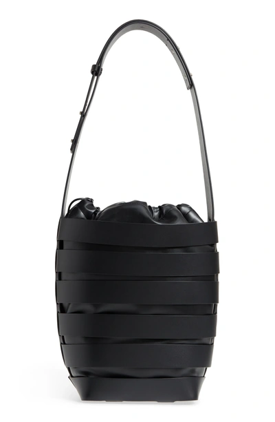 Shop Paco Rabanne Medium Cage Leather Bucket Bag - Black