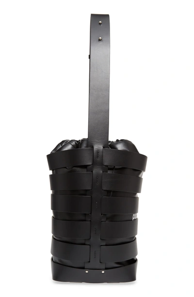 Shop Paco Rabanne Medium Cage Leather Bucket Bag - Black