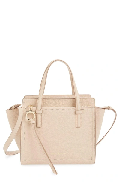 Shop Ferragamo Small Amy Pebbled Leather Tote - Ivory In New Bisque