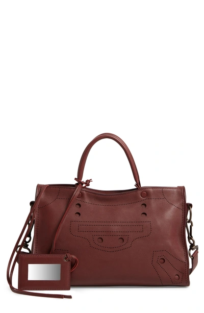Shop Balenciaga Small Blackout City Leather Tote - Red In 6120 Rouge Bordeaux