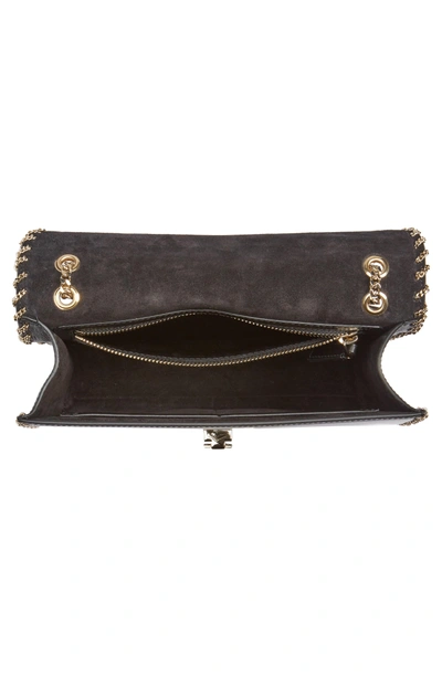 Shop Valentino Demilune Whipstitch Leather Shoulder Bag - Black In Nero