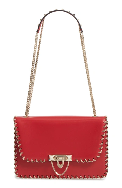 Shop Valentino Demilune Whipstitch Leather Shoulder Bag - Red