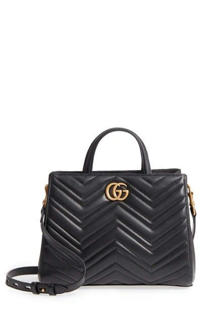 Shop Gucci Gg Small Marmont 2.0 Matelasse Leather Top Handle Satchel In Nero/ Nero