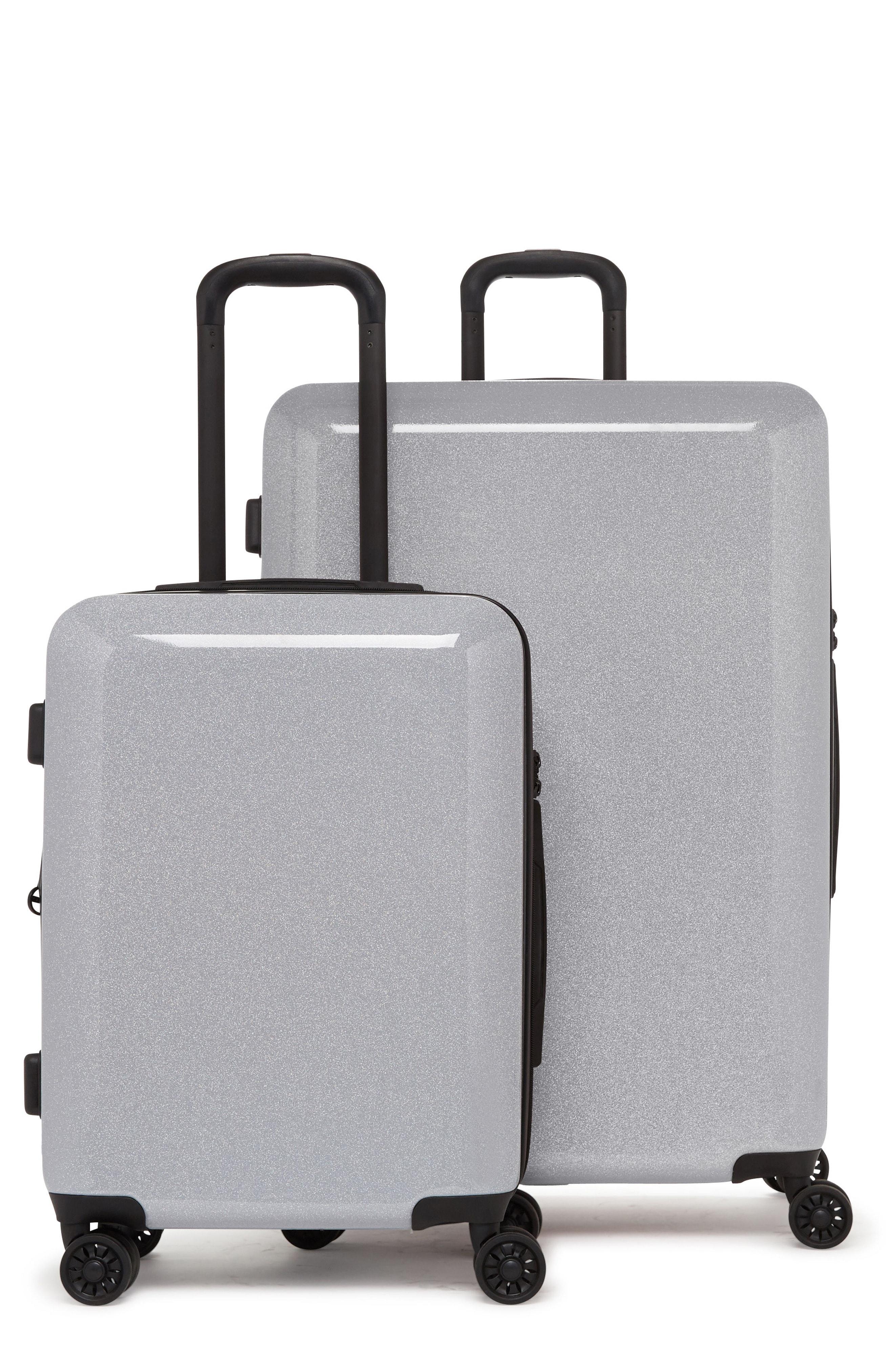 silver glitter suitcase