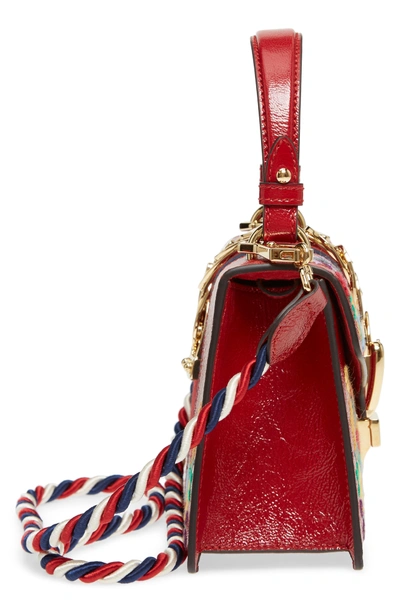 Shop Gucci Mini Sylvie Flower Embroidery Leather Shoulder Bag - Red In Hibiscus Red Multi/ Blue