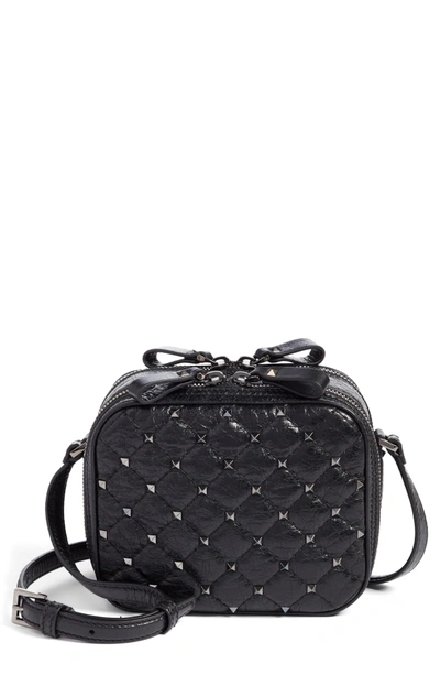 Shop Valentino Rockstud Leather Camera Crossbody Bag - Black In Nero