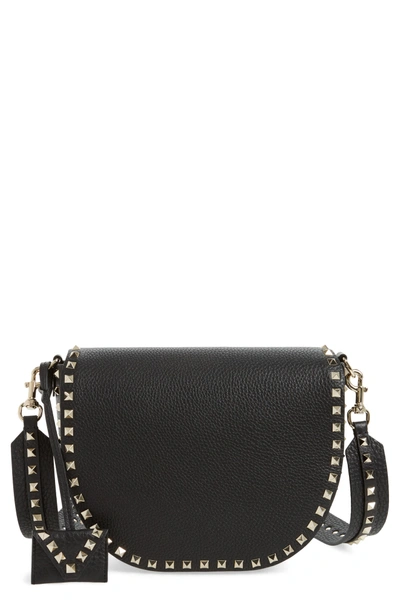 Shop Valentino Rockstud Leather Saddle Bag - Black