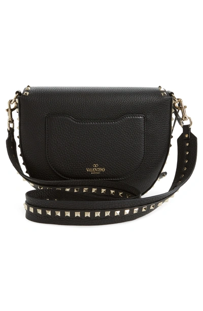 Shop Valentino Rockstud Leather Saddle Bag - Black