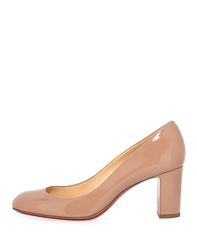 Shop Christian Louboutin Cadrilla Patent Block-heel Red Sole Pump In Nude