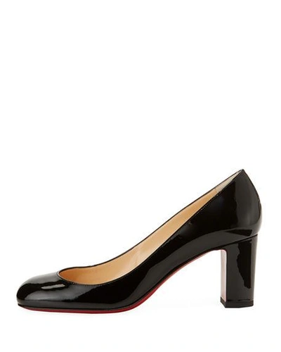Christian Louboutin Cadrilla Patent Block-heel Red Sole Pump In Black