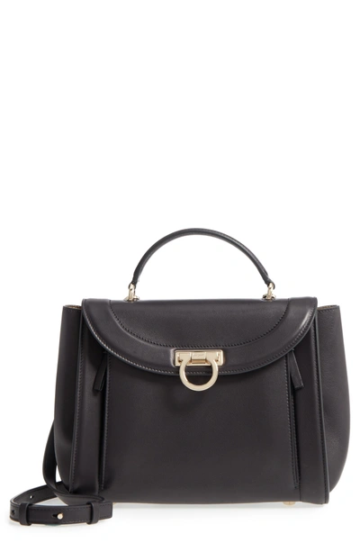 Shop Ferragamo Small Sophia Leather Satchel - Black In Nero/ Agento/ New Bianco