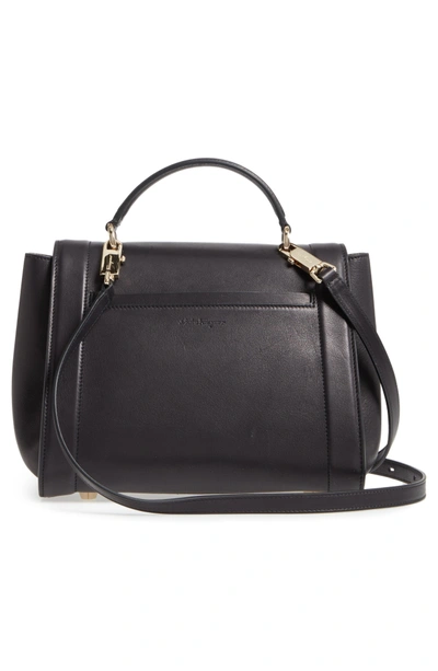 Shop Ferragamo Small Sophia Leather Satchel - Black In Nero/ Agento/ New Bianco