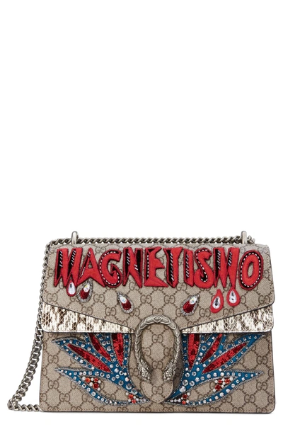 Shop Gucci Medium Dionysus Embellished Gg Supreme Canvas Shoulder Bag - Beige In Beige Ebony/ Roccia/ Multico