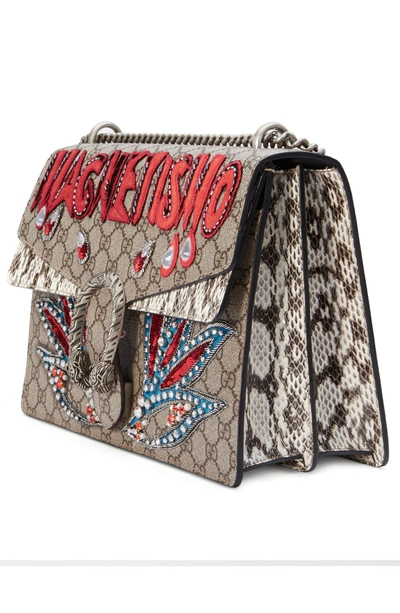Shop Gucci Medium Dionysus Embellished Gg Supreme Canvas Shoulder Bag - Beige In Beige Ebony/ Roccia/ Multico