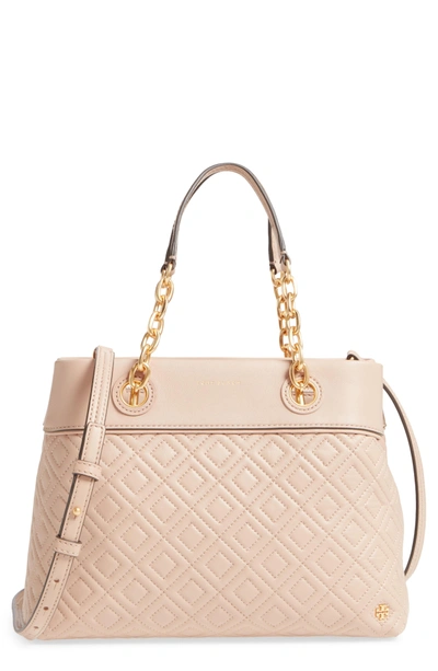 Shop Tory Burch Small Fleming Leather Tote - Pink In New Mink