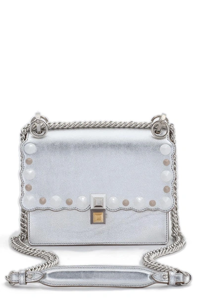 Shop Fendi Small Kan I Metallic Leather Shoulder Bag In Silver