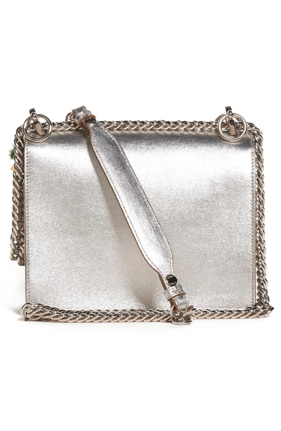 Shop Fendi Small Kan I Metallic Leather Shoulder Bag In Silver