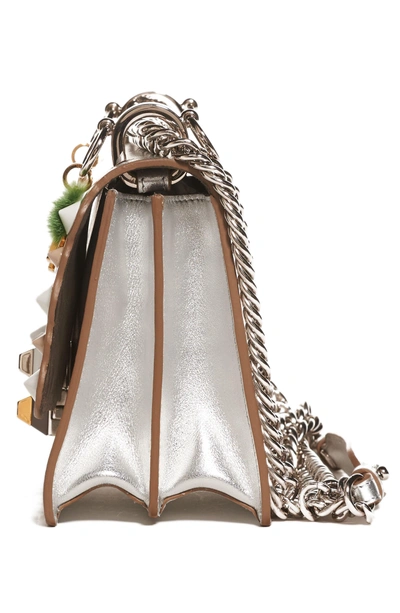 Shop Fendi Small Kan I Metallic Leather Shoulder Bag In Silver
