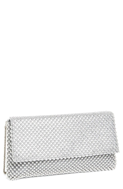 Shop Nina Beaded Mesh Clutch - Metallic In Silver