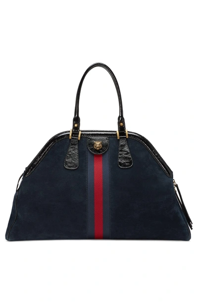 Shop Gucci Large Re(belle) Suede Satchel - Blue In Blue/ Nero/ Blue Red