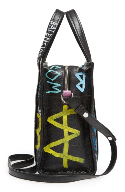 Shop Balenciaga Extra Small Bazar Graffiti Lambskin Shopper In Noir/ Multi Color