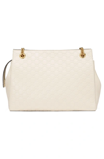Shop Gucci Large Signature Leather Shoulder Bag - White In Mystic White