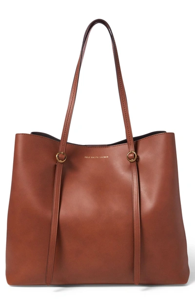 Shop Polo Ralph Lauren Lennox Leather Tote - Brown In Saddle