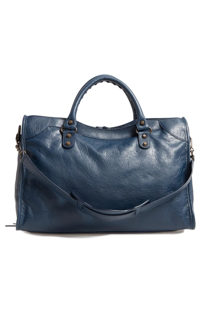 Shop Balenciaga Classic City Leather Tote - Blue In 4065- Blue De Minuit