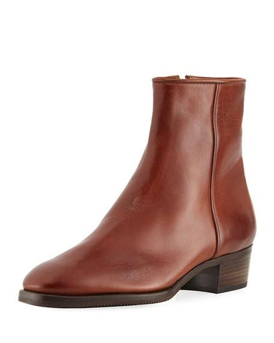 Shop Gravati Low-heel Leather Zip Ankle Boot In Brown Medium