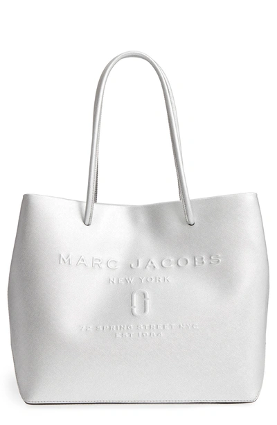 Shop Marc Jacobs Leather Logo Shopper Tote - Metallic In Silver